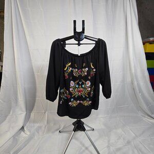 DUTUT Floral Embroidery boho Western Top (2X)